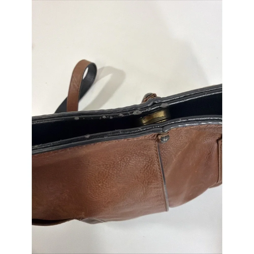 Vintage Y2K Fossil Distressed Leather Saddle Hobo Bag Purse Brown